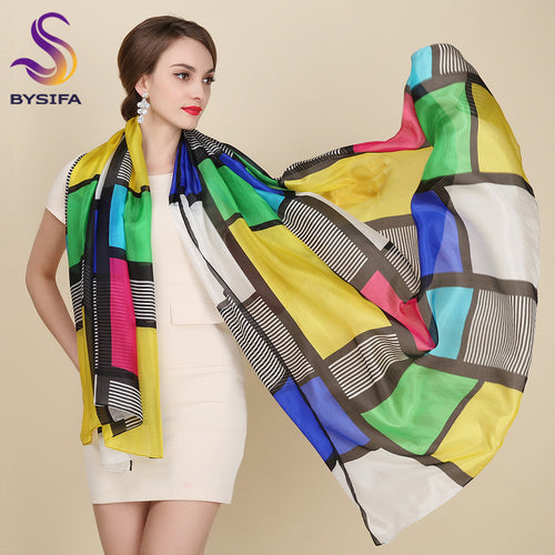 Plaid Pure Silk Scarf  Female Apparel Accessories Brand Long Scarves Wraps Summer 100% Silk Scarf Tippet Beach Shawl 200*110cm