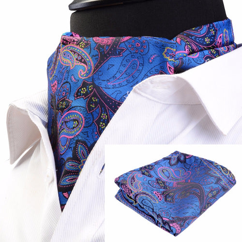 Men Handkerchief Cravat Set Silk Paisley Pattern Gentlemen Dots Tie Wedding Ascot Bowtie Tuxedo