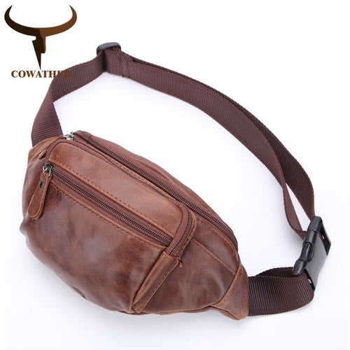 COWATHER 100% Top cow genuine leather messenger bag Large Capacity chest bags for men new design male bag M8070