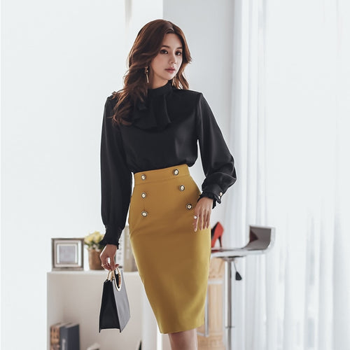 Office Ladies O-neck Patchwork Women Dress Elegant Ruffles Hip Package Female Dress 2019 Spring Workwear Women Vestidos